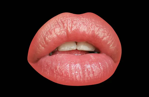 stock image Sensual woman with sensual lips. Close-up perfect natural lip, female mouth. Plump sexy full lips. Macro face detail