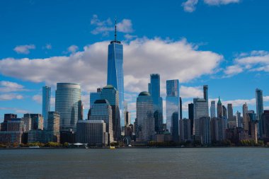 New York City silueti, ABD 'de Manhattan şehri manzarası. New York City Manhattan Şehir Merkezi Skyline, Jersey City, New Jersey, ABD