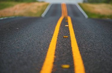 Ufukta asfalt yolu olan doğal Amerikan manzarası