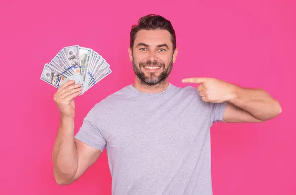 stock image Attractive business man counting money. Handsome middle age man holding 100 dollar banknotes. Successful businessman with money cash. Profit and financial success. Rich man with dollar cash