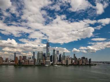 New York hava manzaralı, New York City gökyüzü manzaralı. Manhattan, New York 'ta panoramik drone görüntüsü