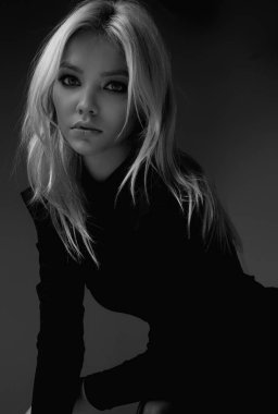 Seductive sexy lovely attractive young sensual woman with perfect slim body posing on studio background. Beautiful elegant sexy model, studio portrait. Sensual beautiful woman face