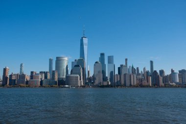 Kentsel Gökdelenler ABD ile New York City Skyline. New York City silueti, ABD 'de Manhattan şehri manzarası. Manhattan 'da panoramik manzara
