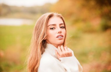 Sonbahar parkında zarif bir kadın, tonlu bir renk.