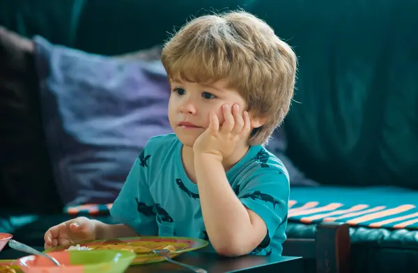 stock image Cute funny babies eating, kids food, Kid boy eating healthy food