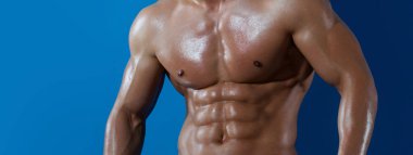 Altı kaslı kaslı kaslı adam. Mükemmel kaslar, omuzlar ve göğüs. Abs 'ı kapatın. Gövdeye yakın. Ab. Kaslı gövde ve yırtık karın kasları. Seksi kaslı erkek vücudu. Çıplak gövdeli bir adam karın kaslarını gösteriyor.