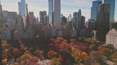 New York Central Park 'ta sonbahar. Sonbahar yeşillikleri olan New York Central Park. Central Park 'ın sonbahar renginde havadan çekimi. Central Park 'ın en güzel sonbahar yeşillikleri manzarası.