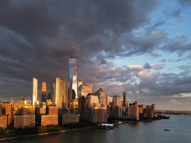 New York hava manzaralı, New York City gökyüzü manzaralı. Manhattan, New York 'ta panoramik drone görüntüsü