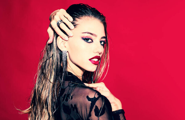 Beautiful woman with perfect figure and pretty face. Beauty woman face portrait. Beauty portrait of female face. High resolution. Studio fashion shot