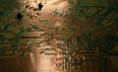 Devre kartı, elektronik ana kart. Dijital mühendislik konsepti, yüksek teknoloji konsepti. Teknik arkaplan