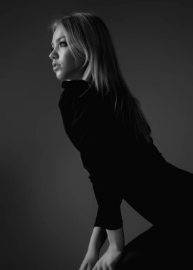 Seductive sexy lovely attractive young sensual woman with perfect slim body posing on studio background. Beautiful elegant sexy model, studio portrait. Sensual beautiful woman face