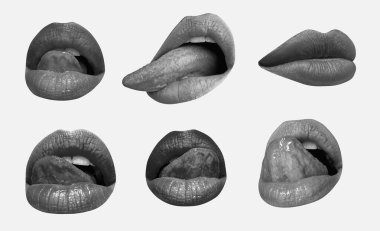 Set of female lips on white isolated background, clipping path. Collection of mouth with red lip