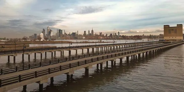 stock image New York City skyline. Manhattan Skyscrapers in NYC, aerial panorama view from Hudson Piver