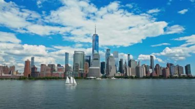 New York hava manzaralı. New York City silueti. ABD 'de Manhattan' ın park ve şehir manzarası. New York City, Manhattan, Downtown Skyline, Jersey City, ABD