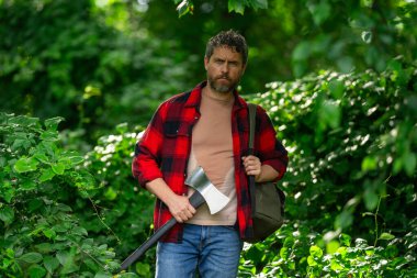 Ormanda baltayla oduncu. Şapkalı sakallı adam elinde baltayla. Ormanda sakallı ve bıyıklı acımasız oduncu. Baltalı Kanadalı oduncu. Odun kesiyorum. Günlük kaydı araçları