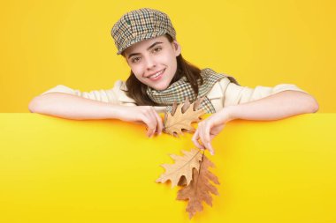 Sonbahar kıyafetleri içinde güzel bir kadın stüdyoda düşen yaprakları tutuyor. Sarı sonbahar akçaağaç yaprağı olan güzel esmer model kız. Stüdyoda sonbahar kadını. Sonbahar havası
