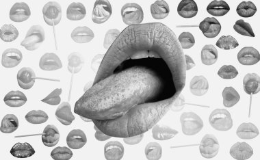 Lips and mouth. Red lip background. Female lips