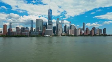 New York hava manzaralı. New York City silueti. ABD 'de Manhattan' ın park ve şehir manzarası. New York City, Manhattan, Downtown Skyline, Jersey City, ABD