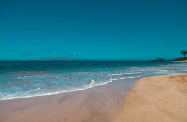 Plaj ve tropikal deniz. Doğanın okyanus manzarası