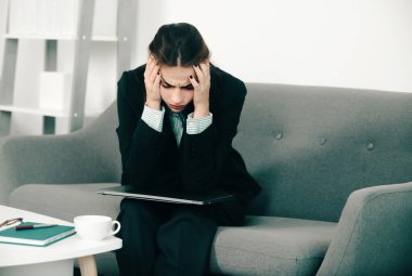 Hard business. Sadness depressed businesswoman, frustration secretary girl, stressed employee working overtime with too much work, office problem at workspace