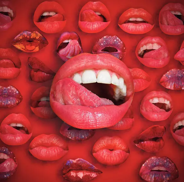 Lips and mouth. Female lip in red background. Woman lips