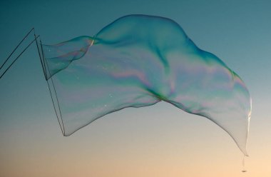 Arka planda büyük sabun köpükleri. Kocaman bir sabun köpüğü