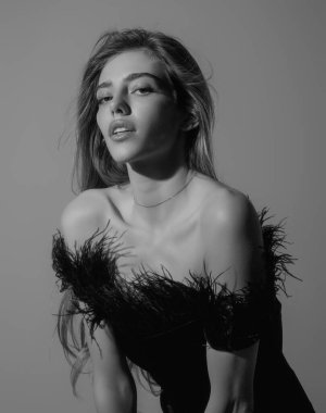 Sexy woman in fashion dress in studio. Sensual young woman posing with sexy slim body. Beautiful sexy model. Beauty female face. Sensual girl, sexy model portrait. Fashion and vogue