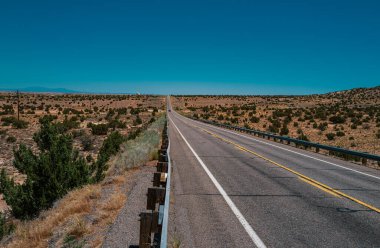 Manzaralı bir yolun panoramik resmi, ABD. Çorak manzara