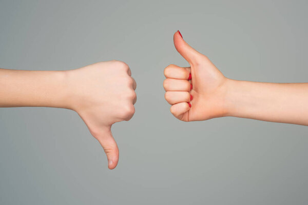 Dislike like concept. Choice Feedback. Thumbs up and thumbs down, like or dislike, good or bad. Like icon. Hand Dislike icon. Hand sign thumbs up and thumbs down, yes or no, like or dislike concept