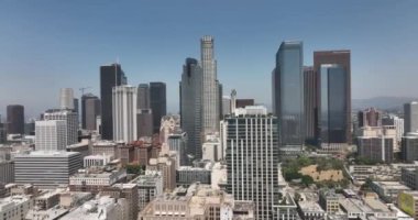 Los Angeles California Skyline panorama. Skyscrapers At Los Angeles In California United States. LA Skyscrapers from drone. Aerial view of Los Angeles downtown skyline. Los Angeles downtown skyline