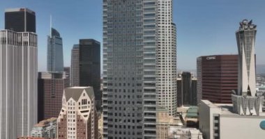 Los Angeles California Panoraması. Kaliforniya, Los Angeles 'taki gökdelenler. LA Gökdelenler Arkaplanı. Los Angeles şehir merkezinin panoramik hava manzarası. Los Angeles şehir merkezi ufuk çizgisi