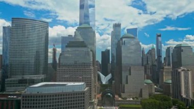 New York hava manzaralı. New York City silueti. ABD 'de Manhattan' ın park ve şehir manzarası. New York City, Manhattan, Downtown Skyline, Jersey City, ABD