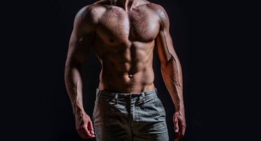 Erkek cesedi. Stüdyoda kaslı erkek model. Seksi bir adam. Formda sporcu karın kası gösteriyor. Güçlü gövdesi olan seksi üstsüz adam. Seksi bir vücut. Çıplak göğsü olan genç bir adam. Seksi kaslı Latin bir adam.