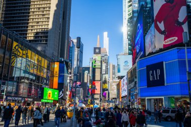 New York City, Times Square, September, 2024. New York City skyscrapers. NYC Times Square tower. Broadway street in Manhattan. 7th Avenue. Times Square buildings. Tourist in Times Square clipart