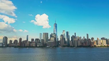 New York hava manzaralı. New York City silueti. ABD 'de Manhattan' ın park ve şehir manzarası. New York City, Manhattan, Downtown Skyline, Jersey City, ABD
