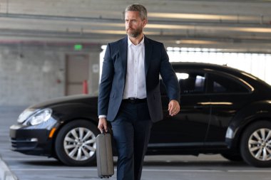 Olgun iş adamı. Zengin iş adamı başarının tadını çıkarıyor. Lüks bir iş. Pahalı arabanın önündeki zengin adam. Lüks iş seyahati. Klasik takım elbiseli, kendinden emin zengin bir iş adamı.