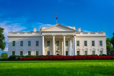 Washington 'daki Beyaz Saray. Amerikan başkanlık konutu. Federal hükümet. Amerikan başkanlarının tarihi evi. ABD sembolü. Beyaz Saray ulusal semboldür. Siyasi hükümet binası