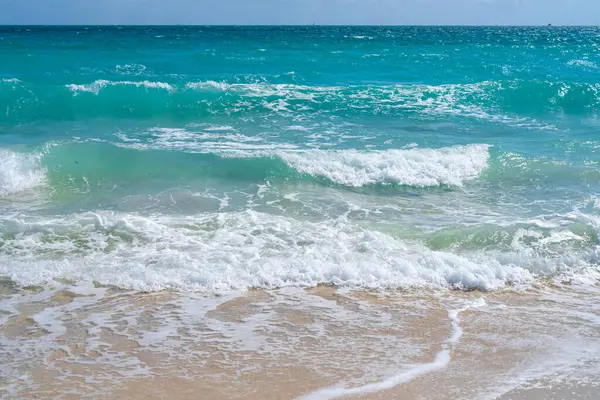 Sakin dalga hareketi. Yaz deniz meltemi. Deniz doğası arka planı. Huzurlu bir tatil yeri. Rüya gibi okyanus ufku. Sahil cenneti duvar kağıdı. Deniz köpüğü dalgaları. Manzaralı tropikal seyahat