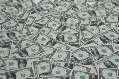 Dolar geçmişi. Finans için nakit dolar afişi. Dolar banknotları olan bir poster. Bir dolarlık banknot. Bütçe ve finansal tema. Kazanç ve finansman geçmişi. Dolar ile ödeme