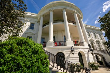 Washington 'daki Beyaz Saray. Amerikan başkanlık konutu. Federal hükümet. Amerikan başkanlarının tarihi evi. ABD sembolü. Beyaz Saray ulusal semboldür. Siyasi hükümet binası
