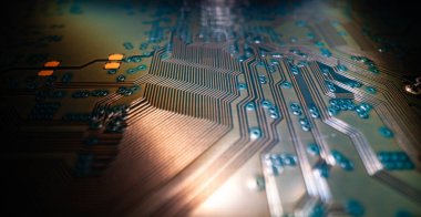 Electronic circuit board closeup. Electronic motherboard card. Circuitry and close-up on electronics. Background of electronics on board electrical circuits, technology texture