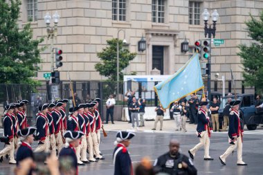 14 Haziran 2025, Washington - ABD Ordusu 250. yıldönümü. Amerikan Ordusu Kutlaması. Washington DC Askeri Yürüyüşü. Silahlı Kuvvetler Geçidi. Gaziler onurlandırıldı. Amerikan Askerleri. Askeri üniformalar.