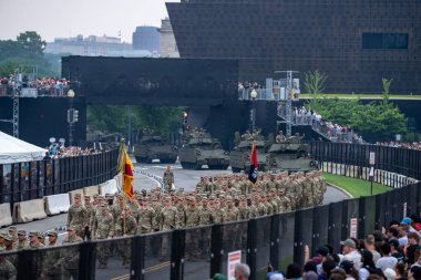 14 Haziran 2025, Washington - ABD Ordusu 250. yıldönümü. Birleşik Devletler Ordusu 250. Üst geçit gösterisi. Askeri güç. Tarihi Askeri Geçit Töreni. Vatansever Ruh. Ordu Kuvvetleri Görüntüleme