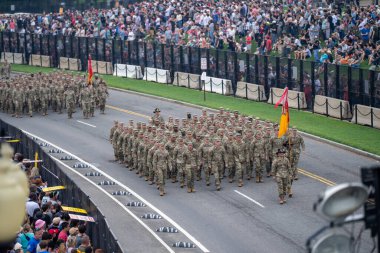 14 Haziran 2025, Washington - ABD Ordusu 250. yıldönümü. Amerikan Ordusu Kutlaması. Washington DC Askeri Yürüyüşü. Silahlı Kuvvetler Geçidi. Gaziler onurlandırıldı. Amerikan Askerleri. Askeri üniformalar.
