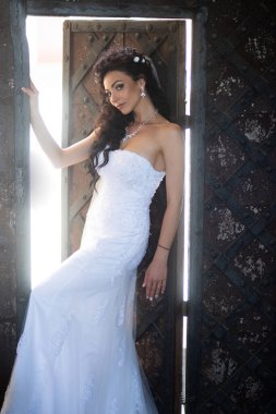 Gelin düğün gününde çok güzel görünüyordu. Güzel bir gelin, mükemmel bir düğün. Zarif genç gelin. Gelinin güzelliği. Rüya gibi bir düğünde şehvetli bir gelin.