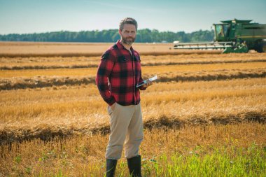 Hasat zamanı. Tarlada çalışan bir adam. Kırsalda çiftçilik. Tarlada çiftçilerle birlikte çiftlik arazisi. Çiftçi adam olgun arpa topluyor. Adam hasadı kontrol ediyor. Çiftçi hasatı inceliyor.