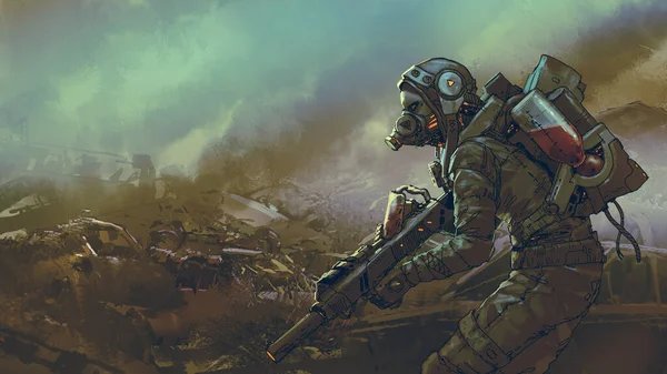 Futuristic Soldier Dystopian World Digital Art Style Illustration Painting Zdjęcie Stockowe