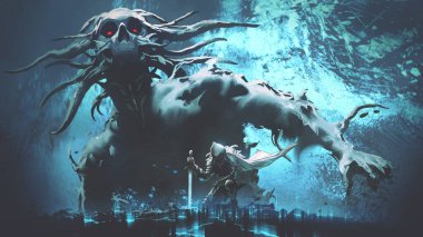 Şövalye, iblisi uyandırmak için kılıcıyla bir büyü yaptı.