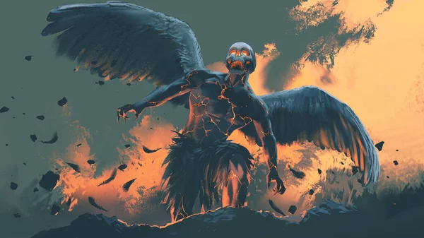 骷髅神从火坑中升起 数字艺术风格 — 图库照片