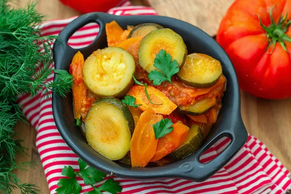 Vegetarian Zucchini Stew Carrots Garlic Tomatoes — Stock Photo, Image
